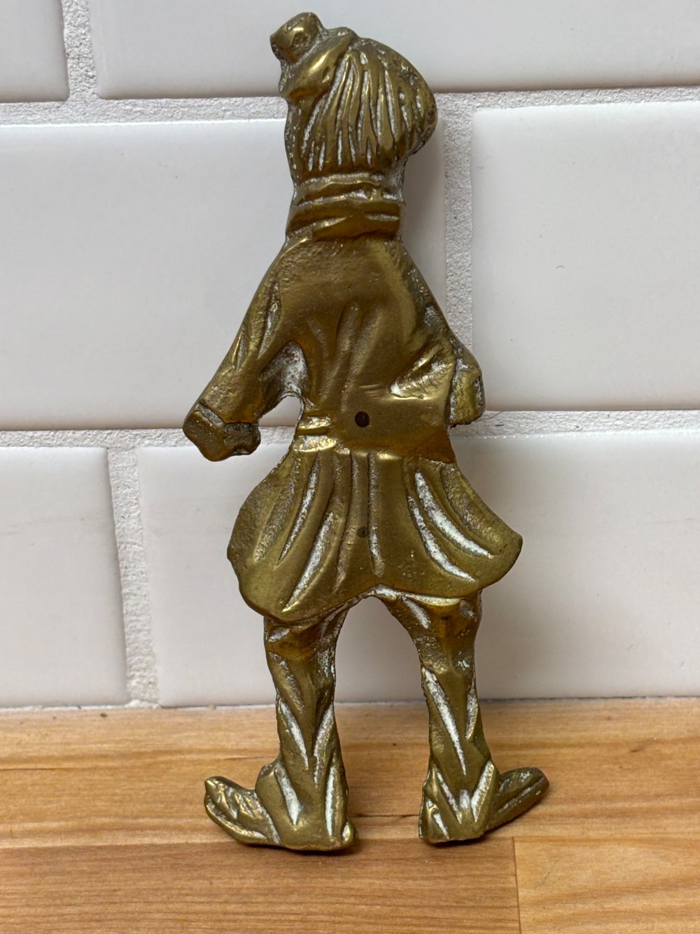 Brass Clown Accordion Player Wall Plaque Vintage Cast Brass Figure