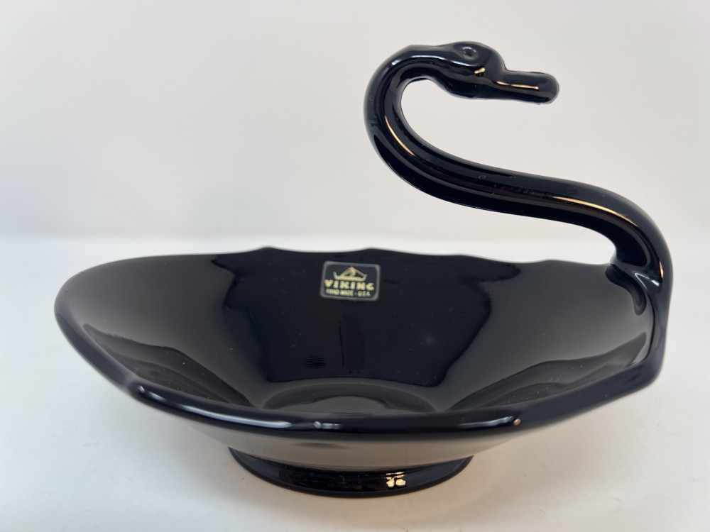 Vintage Hand Made Viking Black Glass Swan