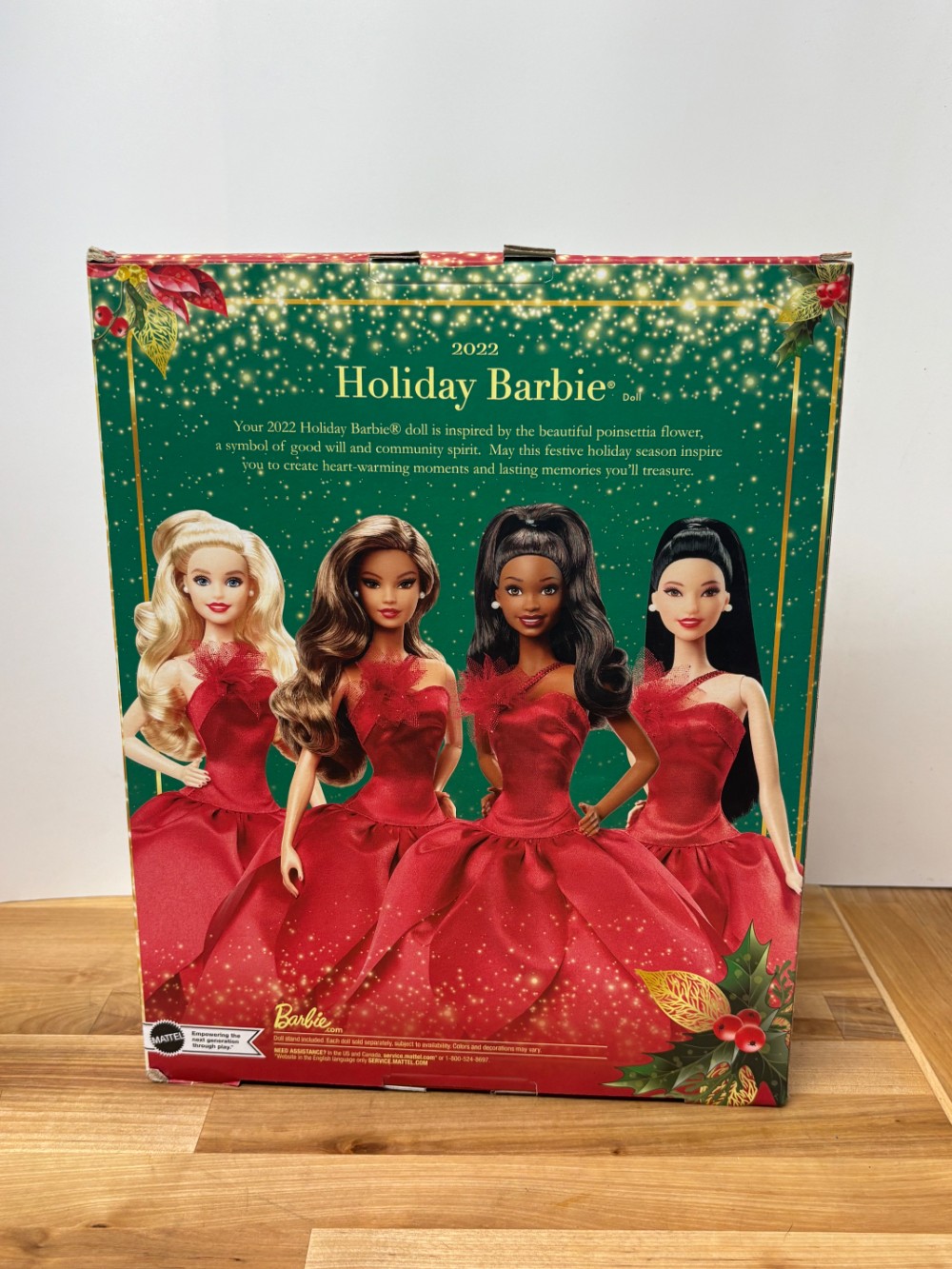 2022 Holiday Barbie Signature Brunette Red Poinsettia Gown Mattel HBY08 NIB