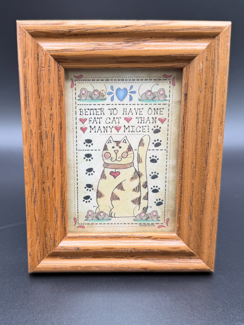 Cottagecore Cat Art in Wooden Frame