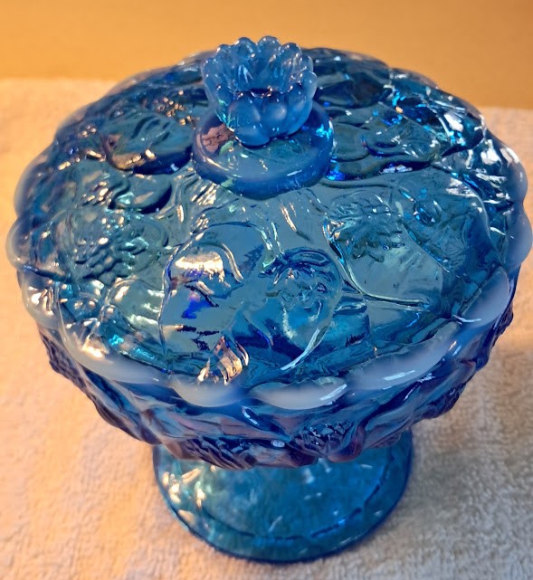 Fenton Waterlily Pattern Pedestal Covered Candy Dish