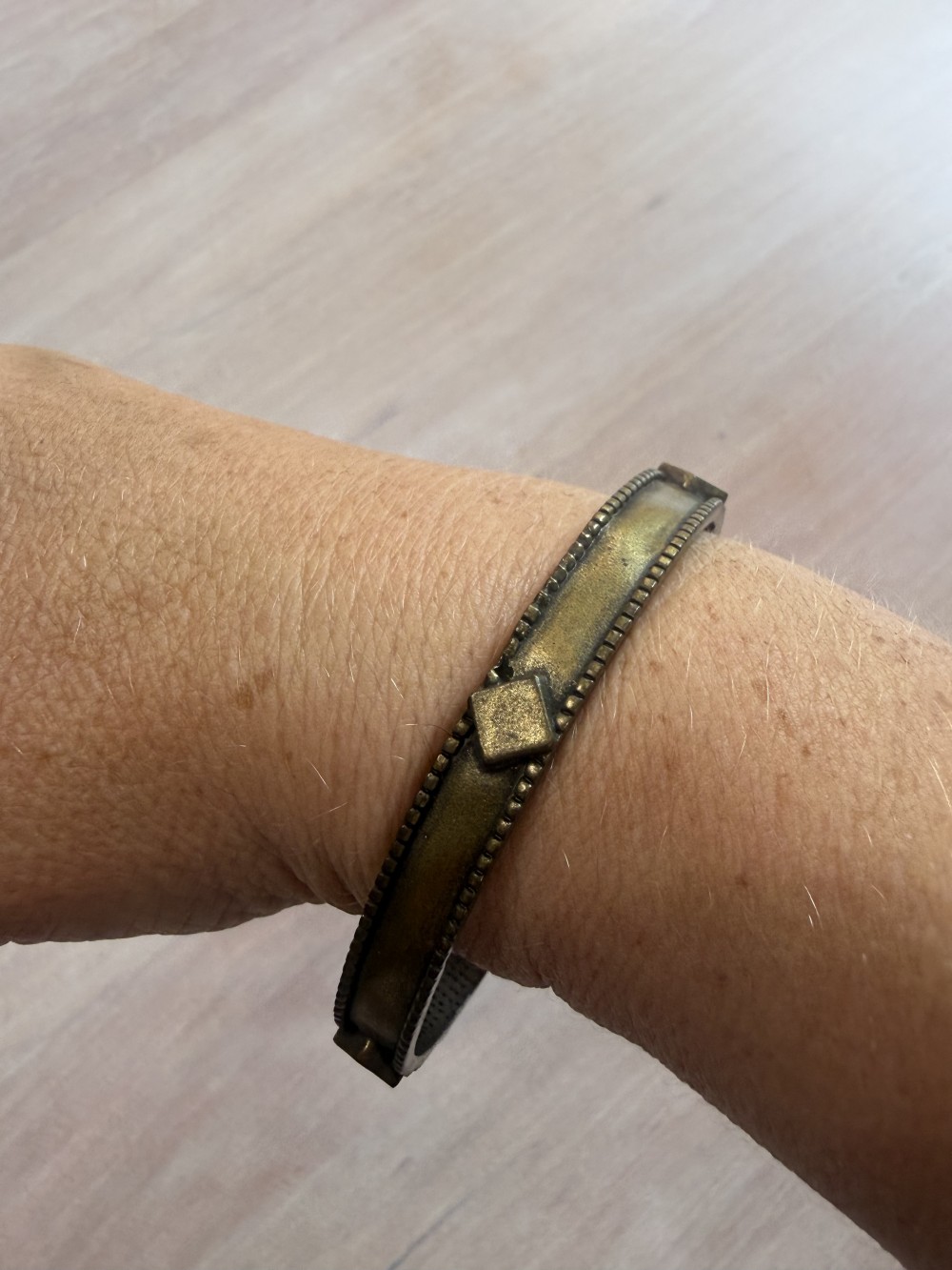 Bangle Style Bracelet - Bronze with Diamond Shapes and Dots
