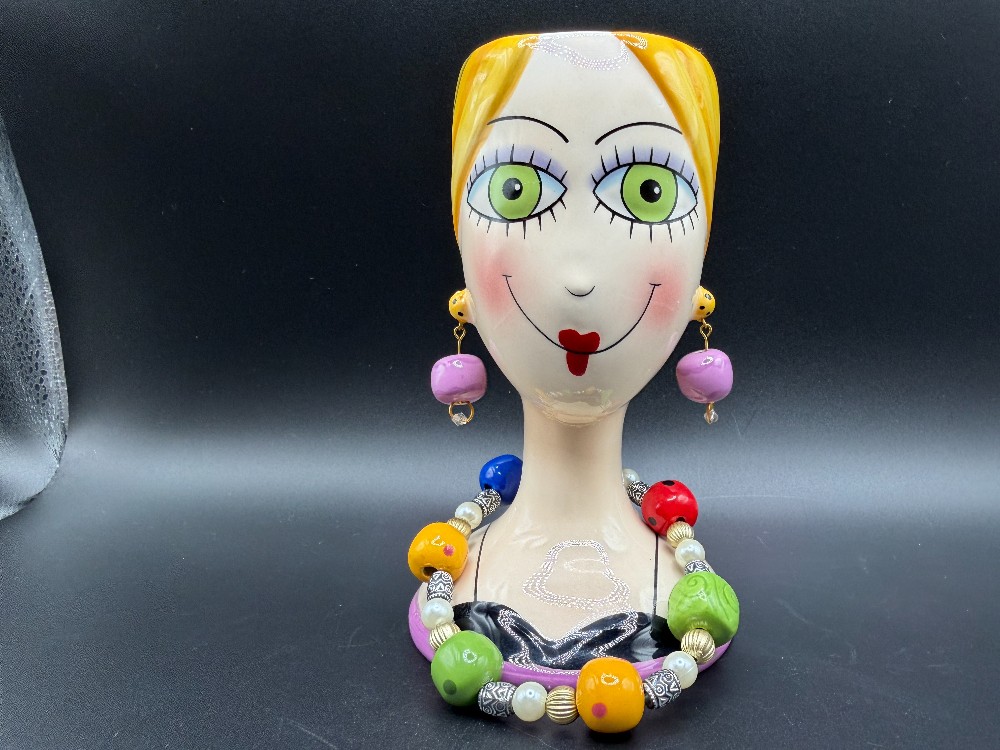 Vintage 1990s Babs Appletree Design Ceramic Lady Head Vase Planter