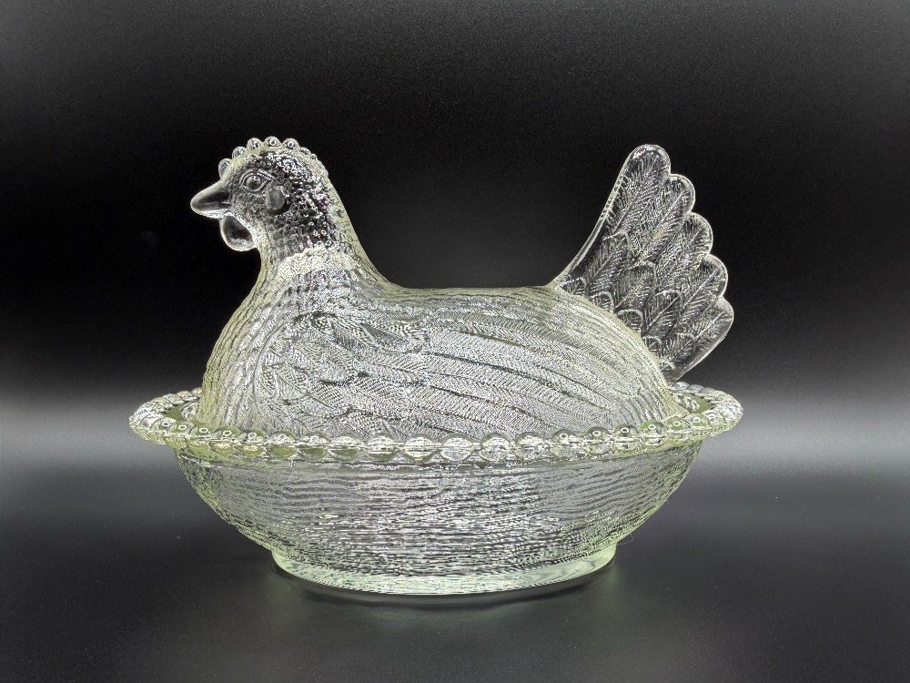 Clear Glass Hen on Nest