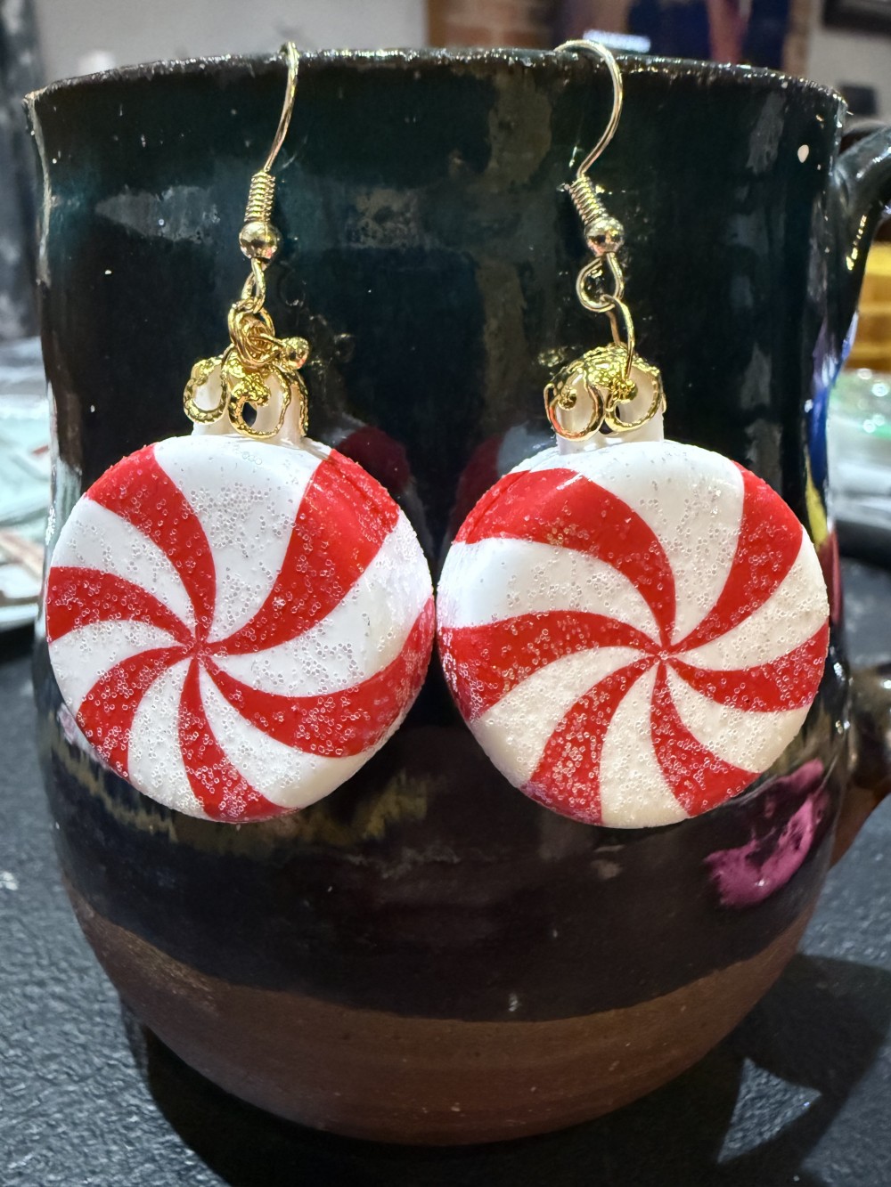 Earrings - Peppermint Candy Gold Topper, Candies