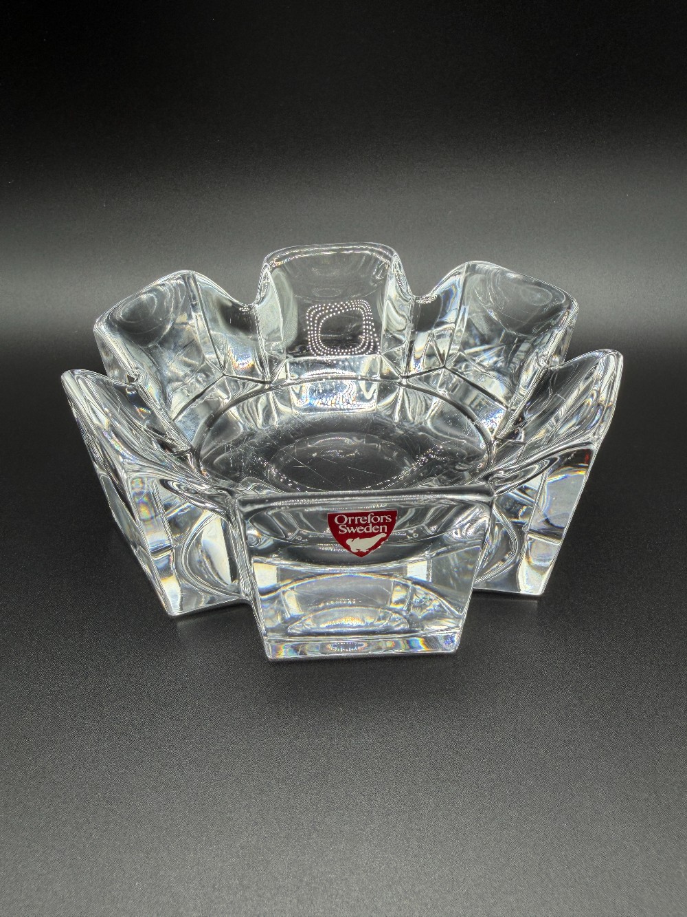 Vintage Orrefors Sweden Crystal Corona Bowl by Lars Hellsten