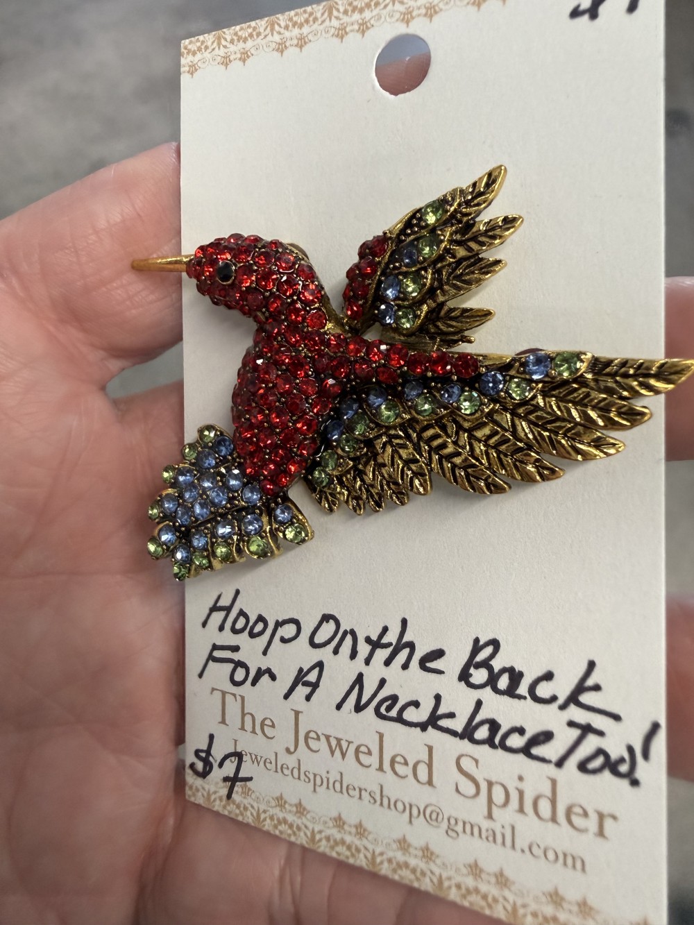 Brooch Hummingbird Rhinestone