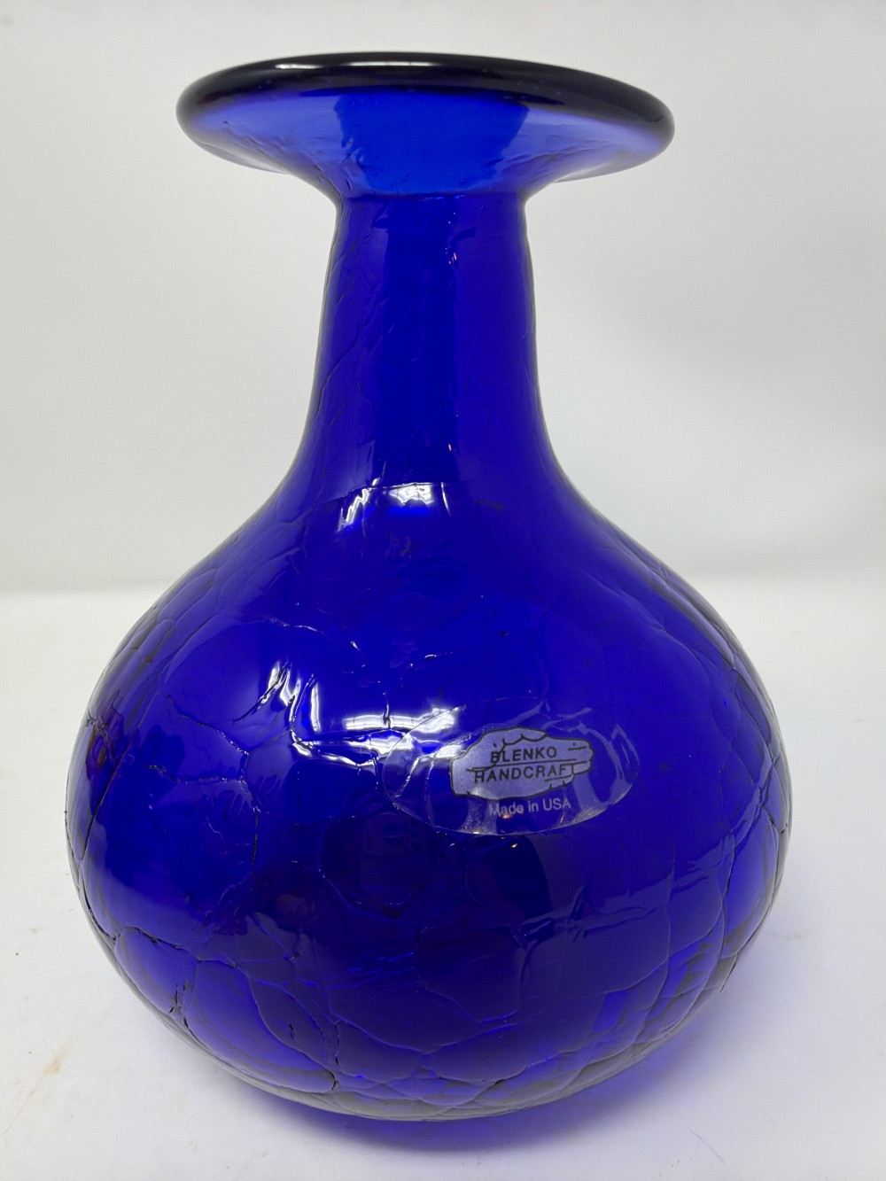 Blenko VC Cobalt Crackle Vase