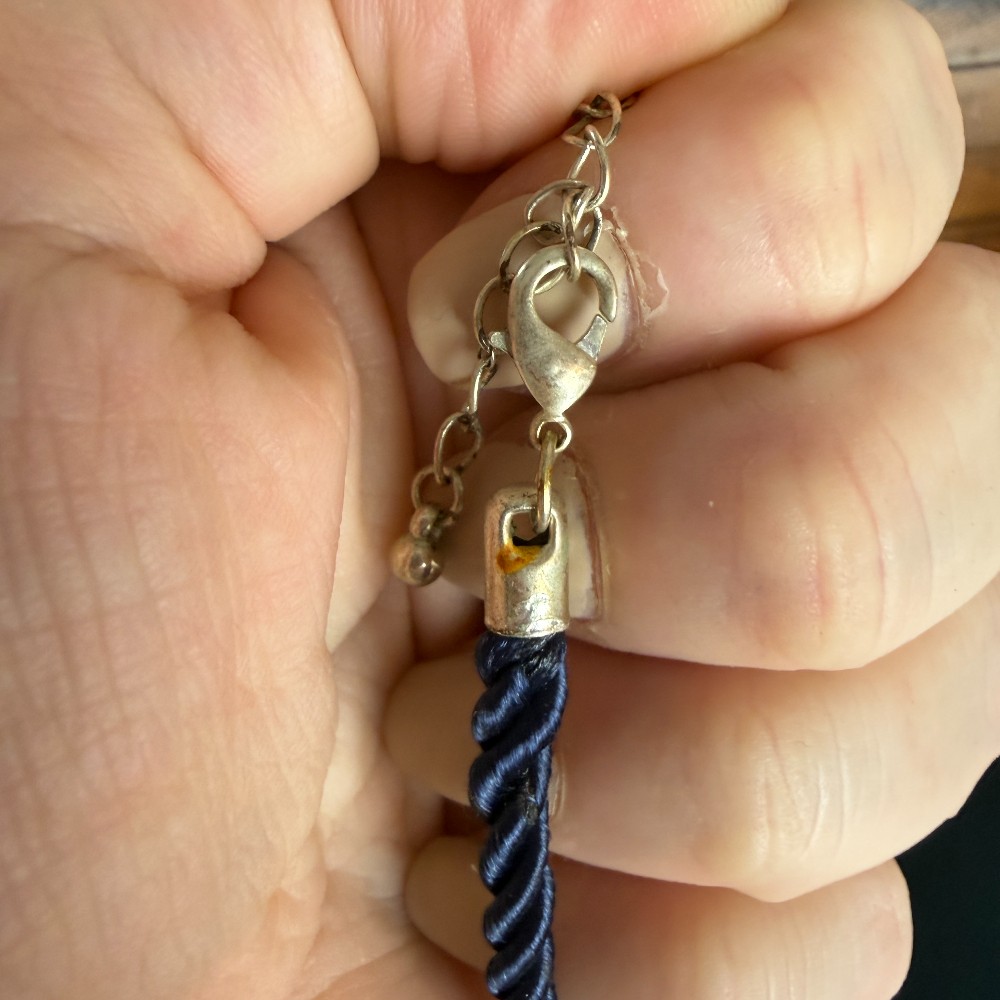 Vintage Blue Bead And Navy Cord Necklace