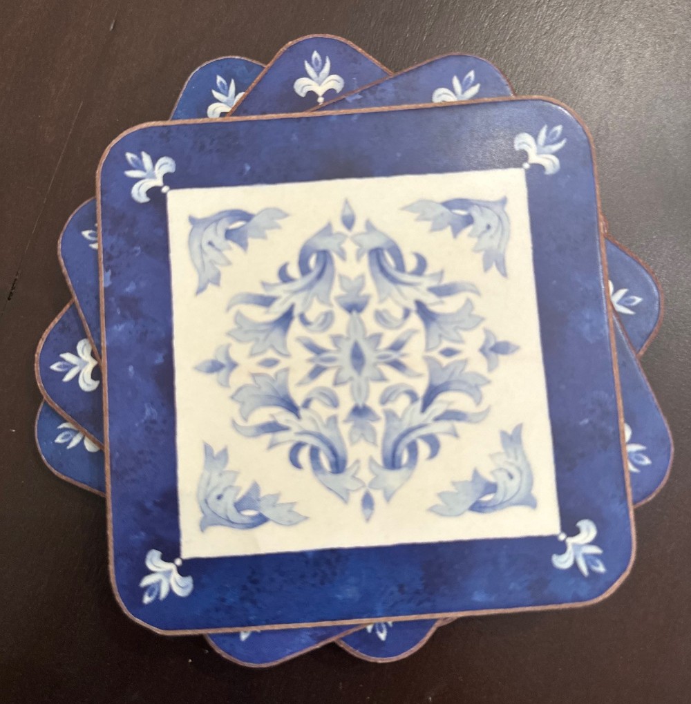 Set of 6 Pimpernel Blue Brocade Coasters.