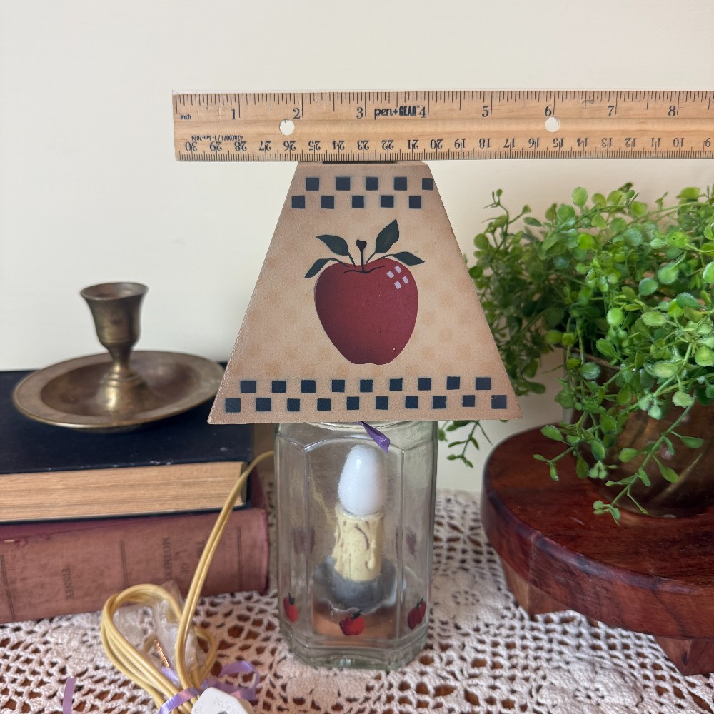 Apple Folk Art Jar Lamp with Painted Shade