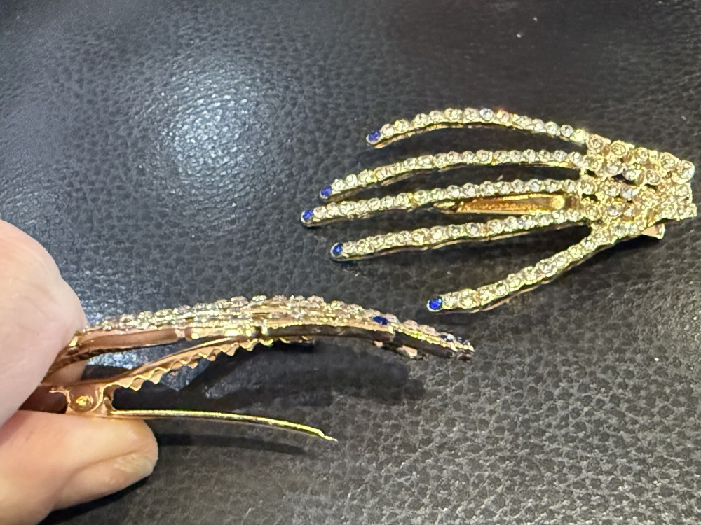 Hair Clips - Rhinestone Golden Skeleton Hands Jeweled Nails