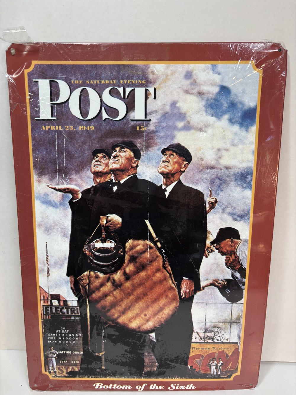 Norman Rockwell Tin Sign Tough Call Bottom of the Sixth