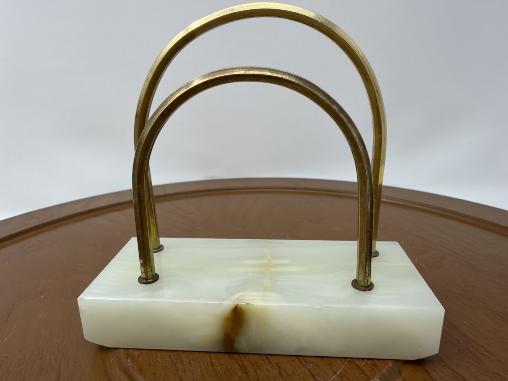 Vtg Brass & Onyx Letter Holder