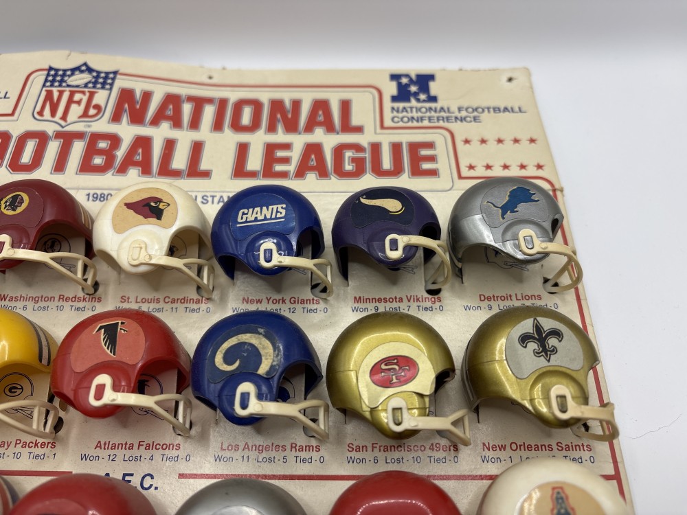 1980 NFL Standings Board with Mini Helmets Complete Set with Cardboard Display  As-is