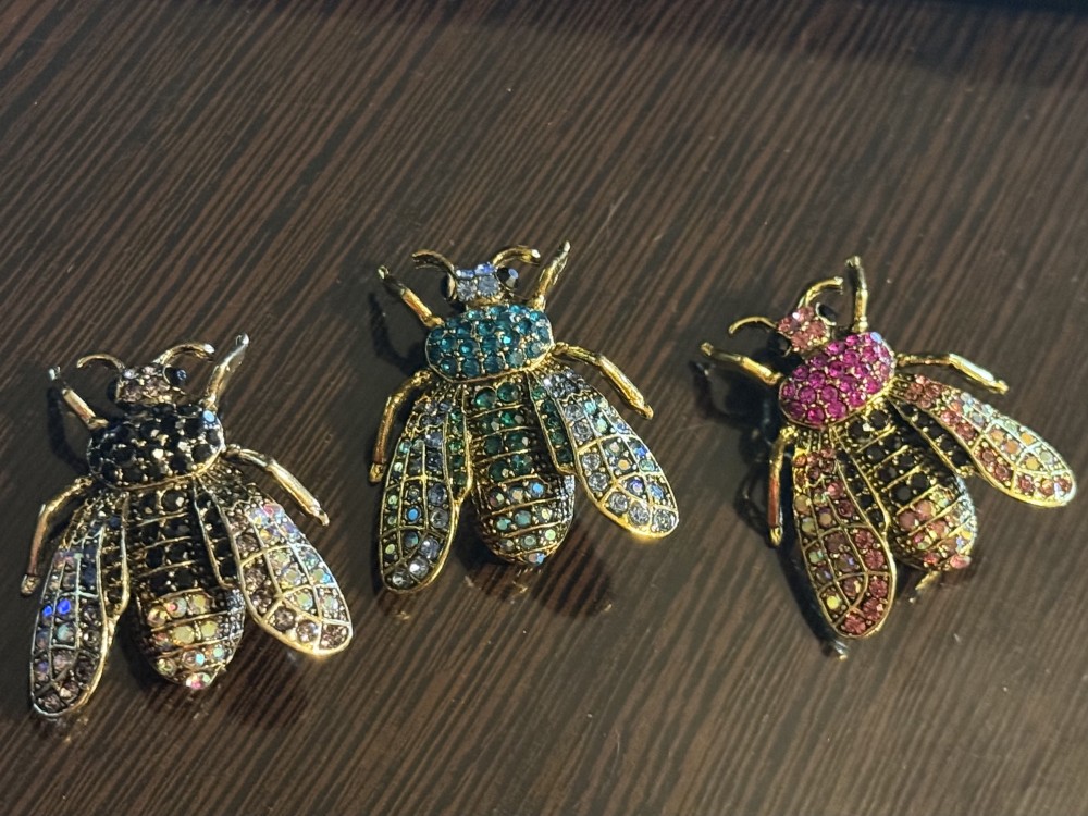 Brooch Pin - House Fly Rhinestone In Gold