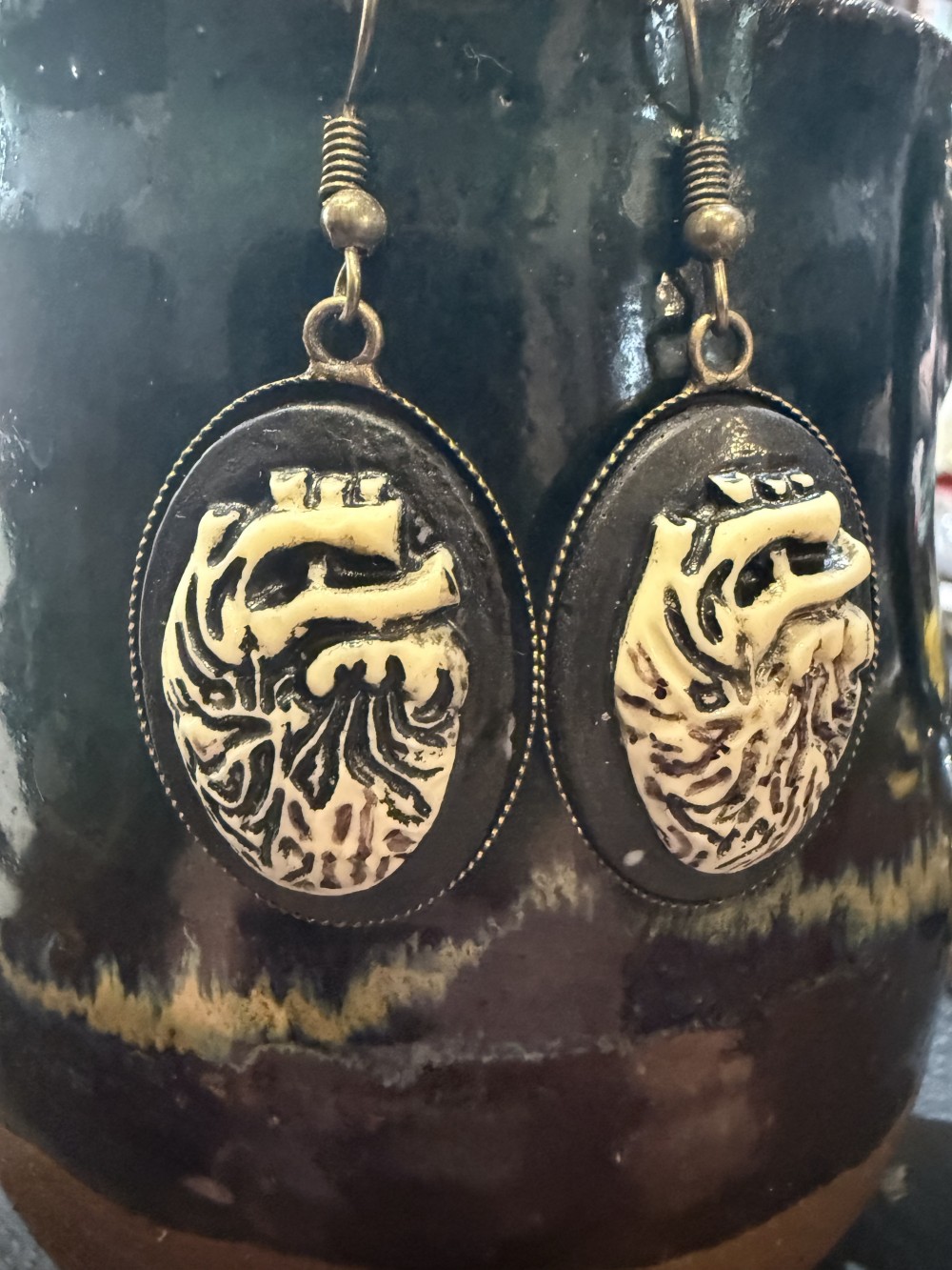 Earrings  Anatomy Heart Cameo