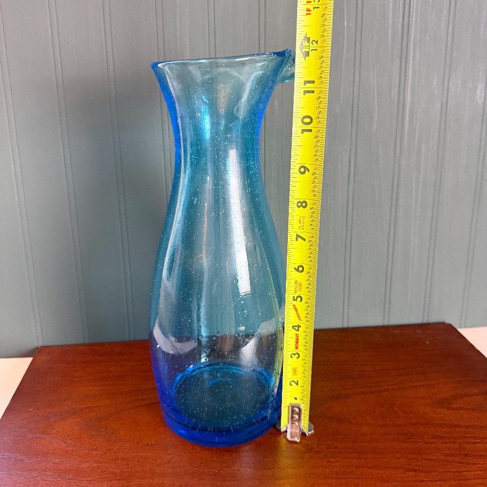Blue Bubble Glass Carafe with Pinched Spout