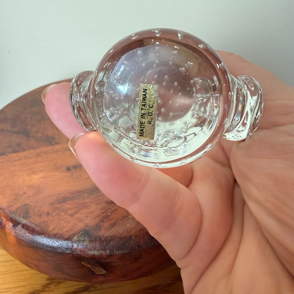 Clear Art Glass Controlled-Bubble Owl Figurine Paperweight