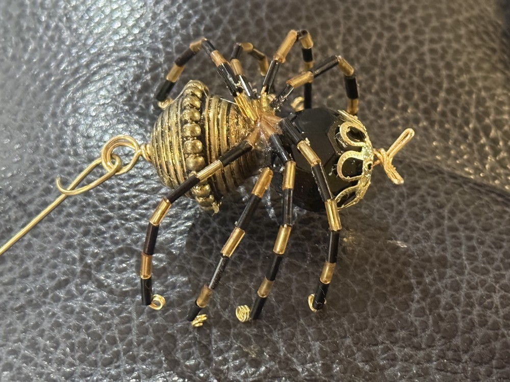 Ornament - Spider Black faceted and Bronze Metal