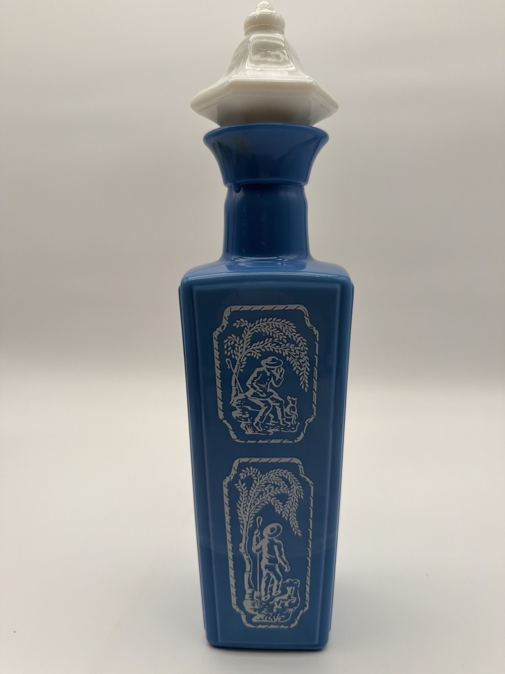 Vtg 1965 Jim Beam Blue Milk Glass Decanter