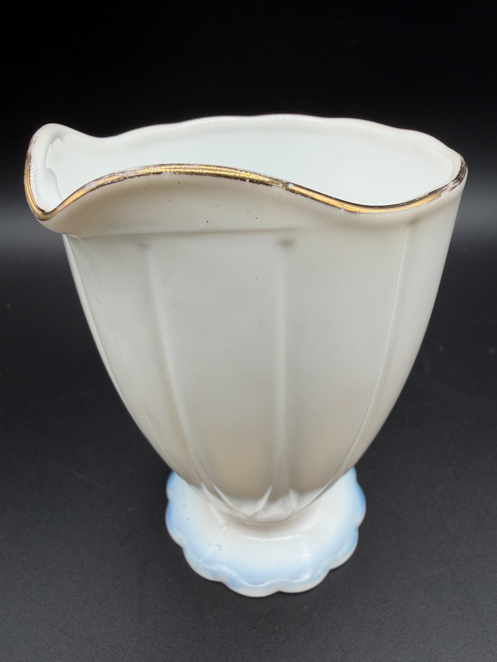 Vintage Fire-King Golden Shell Milk Glass Creamer – Anchor Hocking 22K Gold Trim Swirl