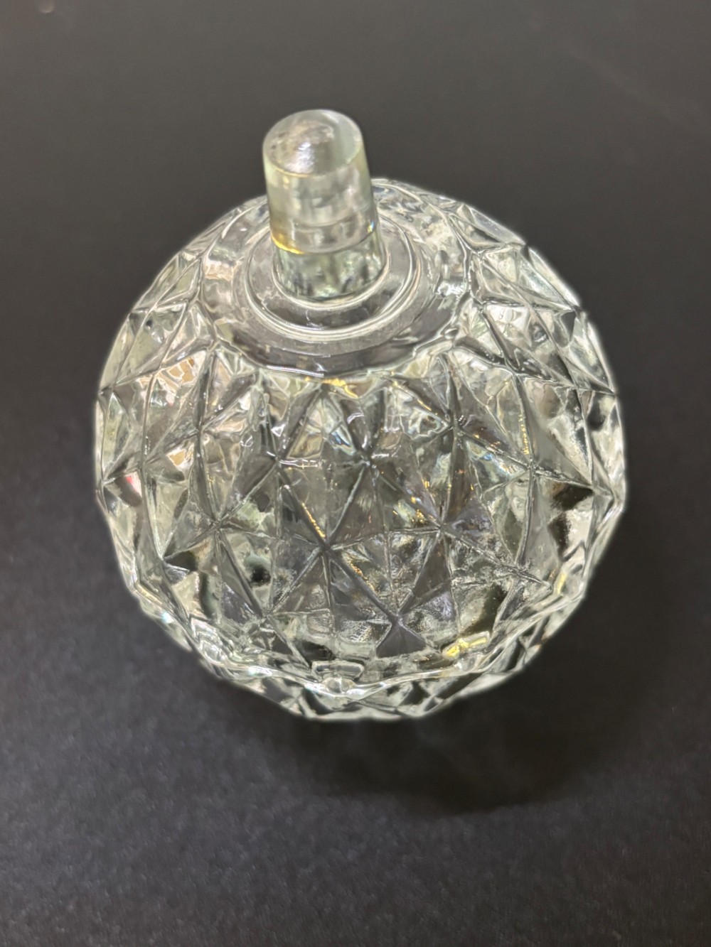 Vintage Clear Pressed Glass Diamond Pattern Trinket Jar with Lid
