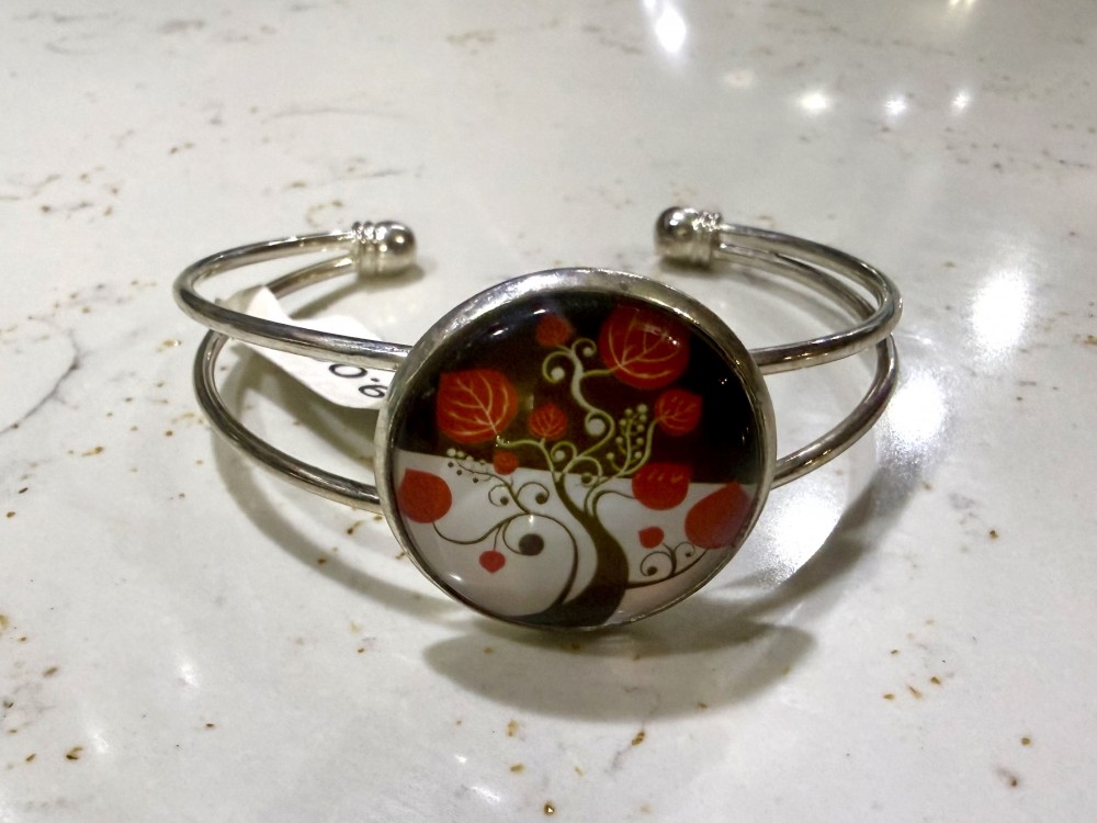 Cuff Bracelet - Tree of Life Brown Red Autum in Silver