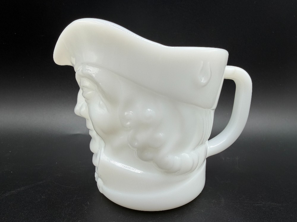 Vintage 1960s Federal Glass White Milk Glass Colonial Man Toby Creamer Pitcher - Heat Proof