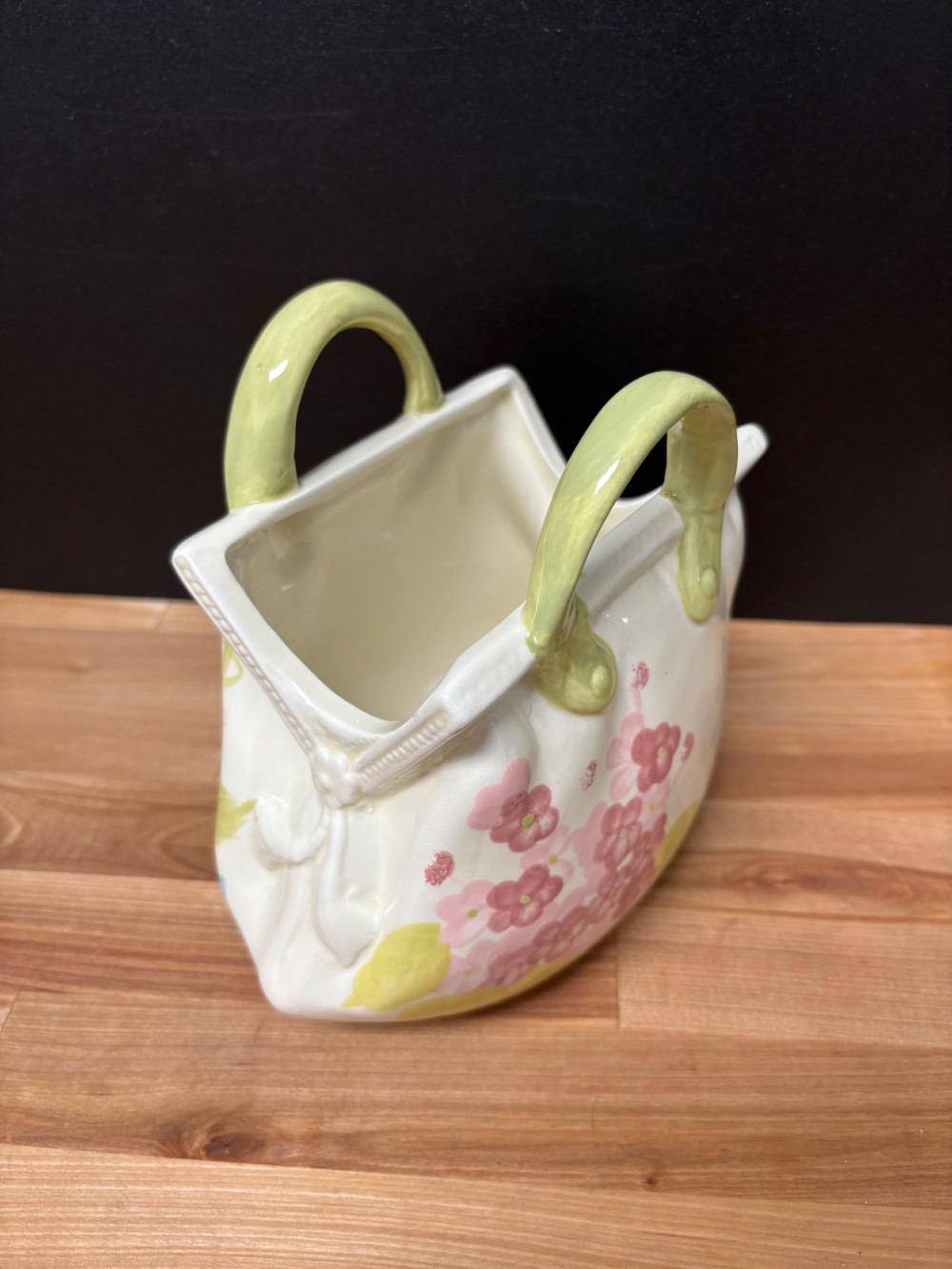Ceramic Purse Handbag Vase Planter Floral Pink Blue Green Cottage Decor Granny