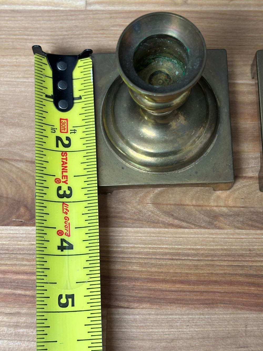 Brass Candlestick Holders Pair Square Base Footed Taper Candle Holders