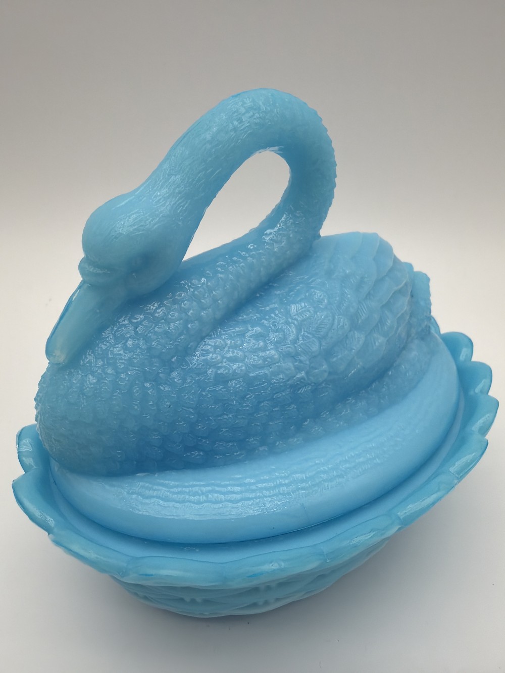 Westmoreland Blue Slag Swan Dish