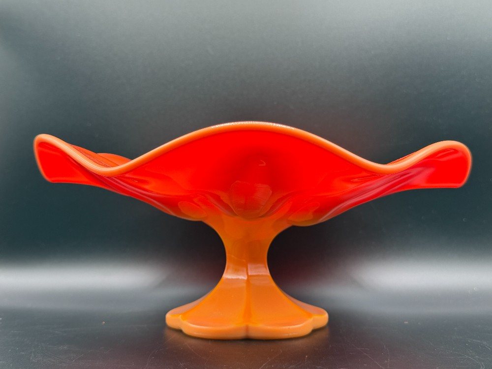 Vintage L.E. Smith Bittersweet Orange Glass Compote Bowl - MCM Simplicity Cadmium Glow