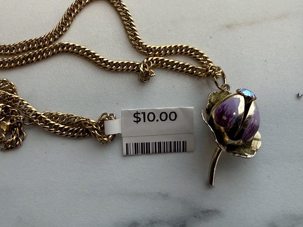 Necklace - Vintage Enamel Flower Pendant