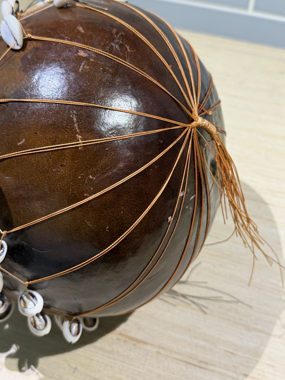 VTG African Cowrie Shell Gourd Instrument