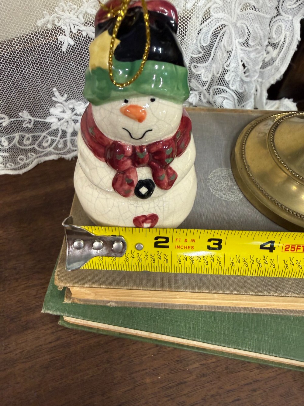 Ceramic Snowman Bell Ornament Crackle Glaze