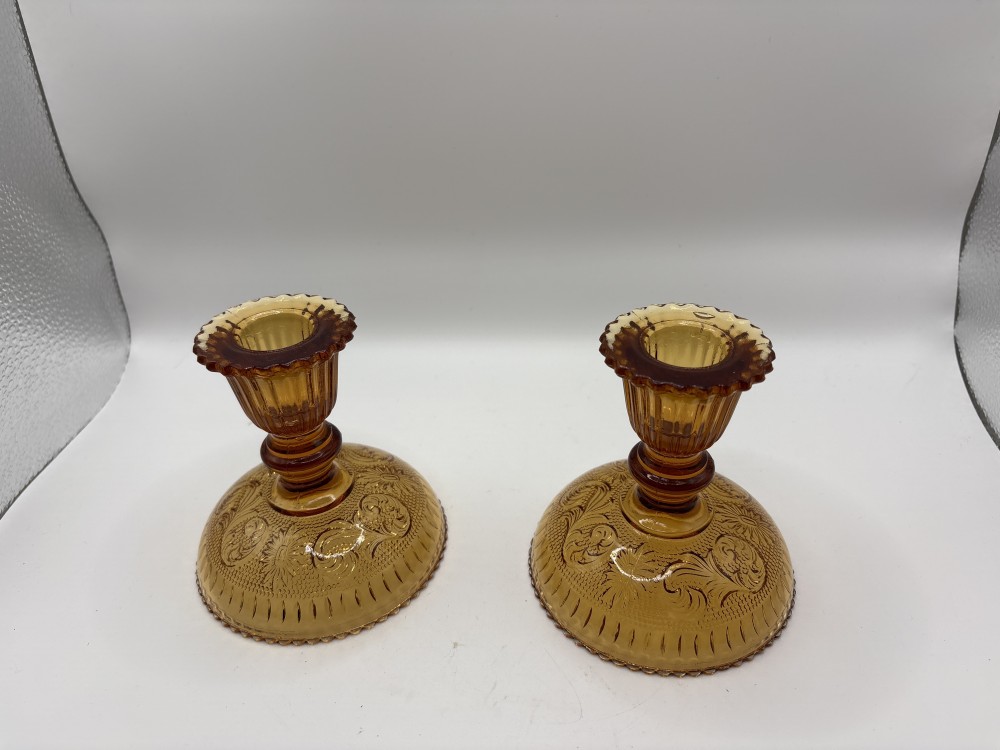 Amber Glass Set Candle Holders