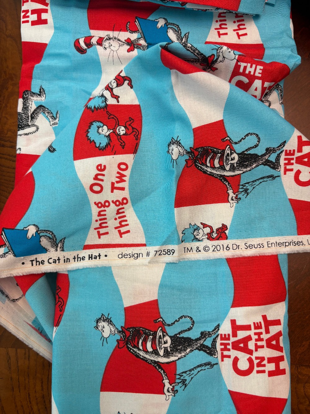 “Cat in the Hat Stripe Aqua” Celebrate Seuss! - Cotton