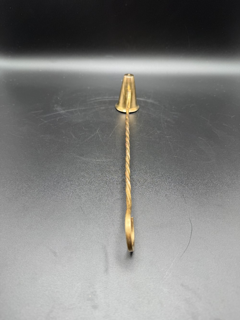 Vintage Solid Brass Candle Snuffer with Twisted Stem and Hanging Hook