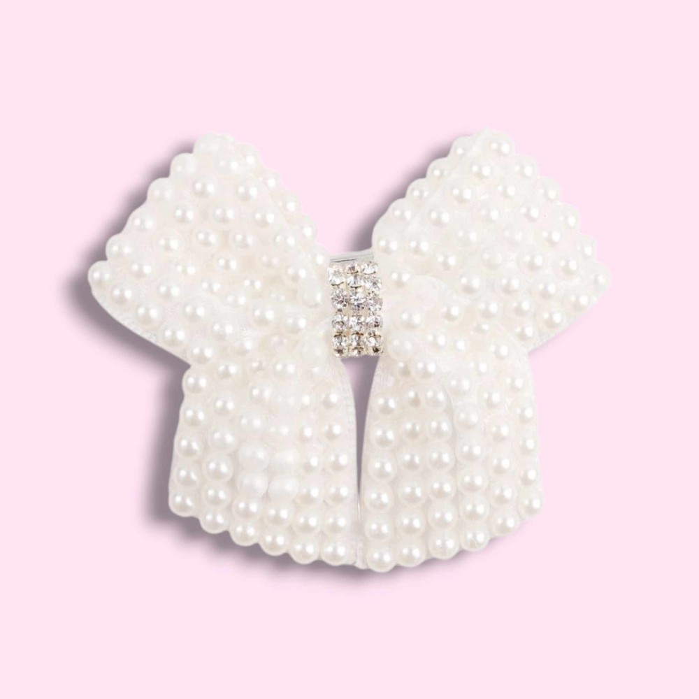 Pearl Bow Hair Clip - Tails Down