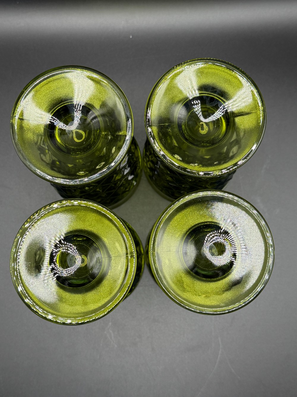 Vintage Indiana Glass Whitehall Avocado Green Cubist Footed Tumblers - Set of 4