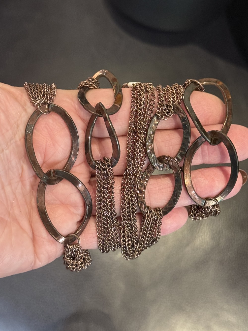 Necklace - Copper Toned Multiple Chain Strand and Loops Necklace