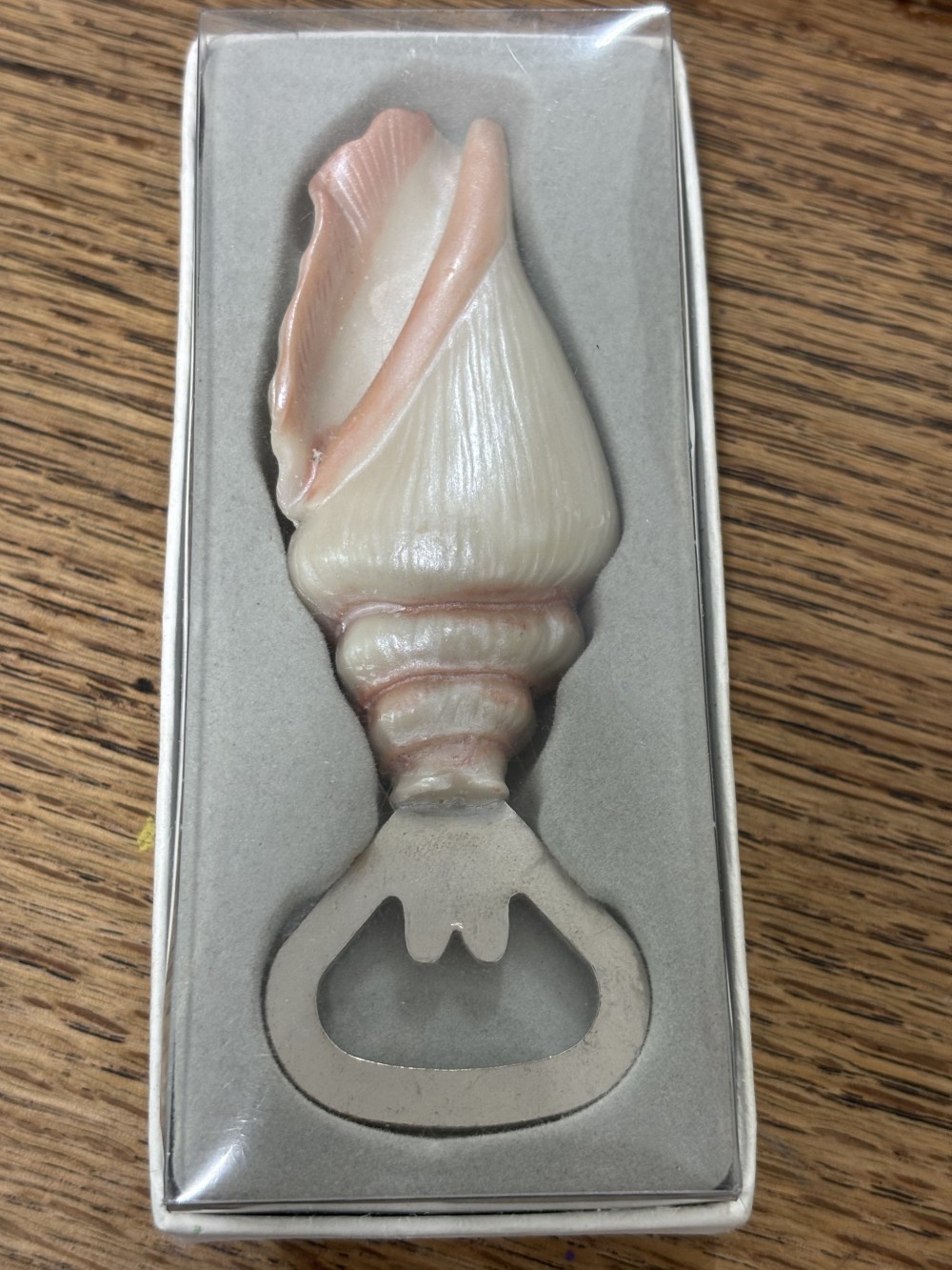 KATE ASPEN Conch Sea Shell Bottle Opener White Peach in Box 4 1/4 inch