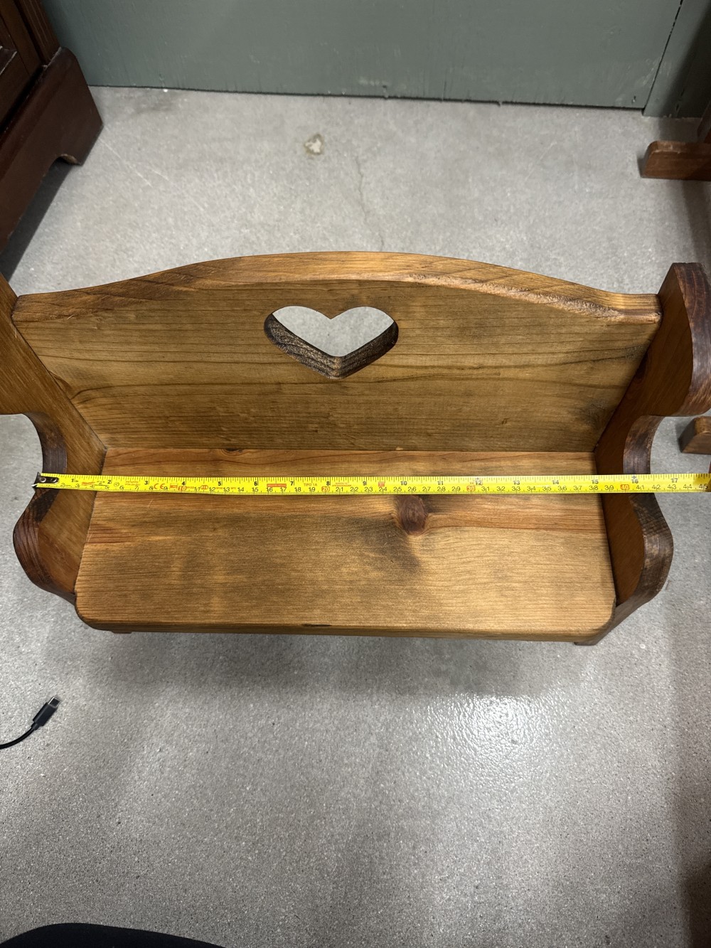 Vintage wood heart cutout small bench