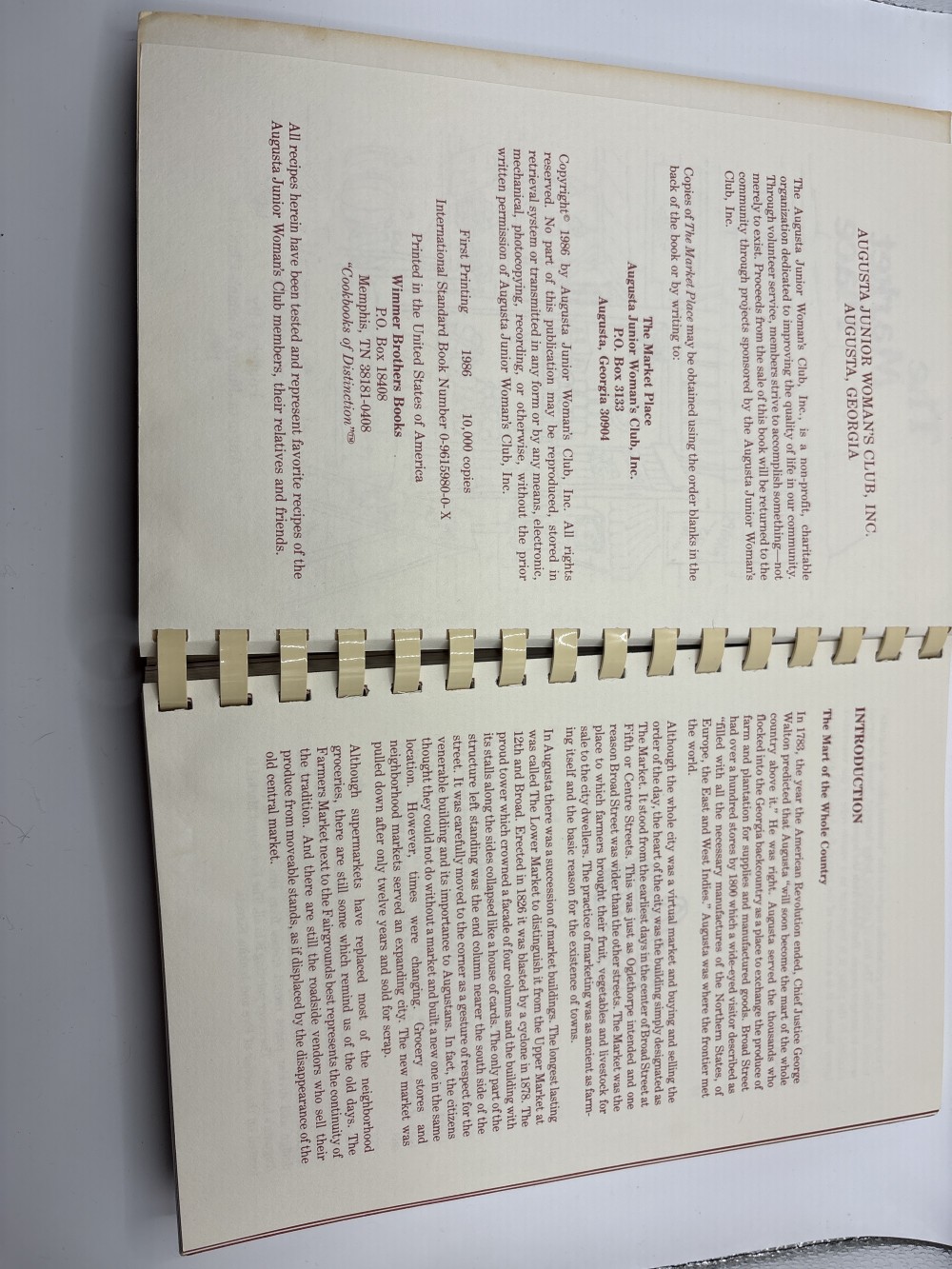 The Market Place 1986 Cookbook by Augusta Jr Womans Club
