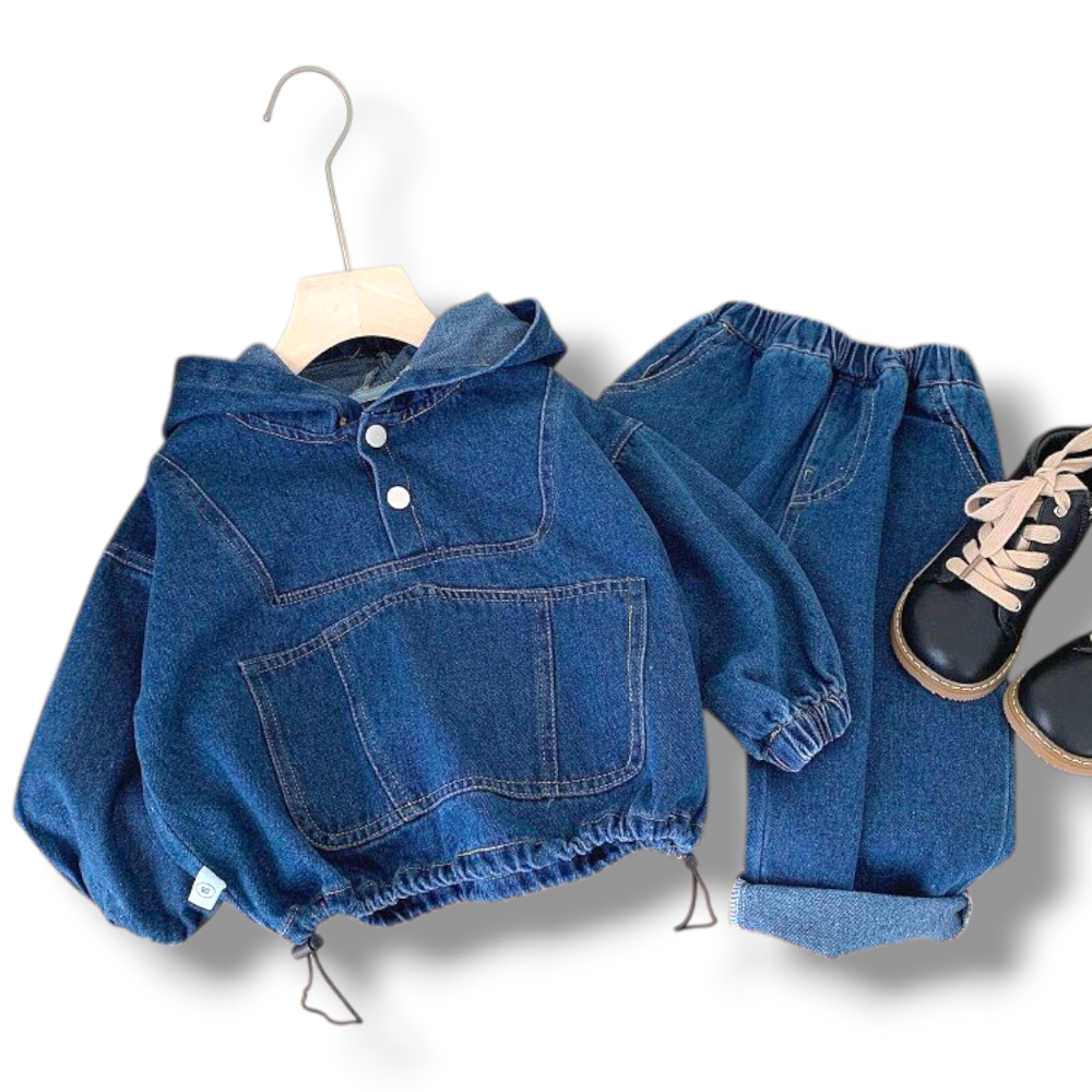 Denim Hoodie Pant Set