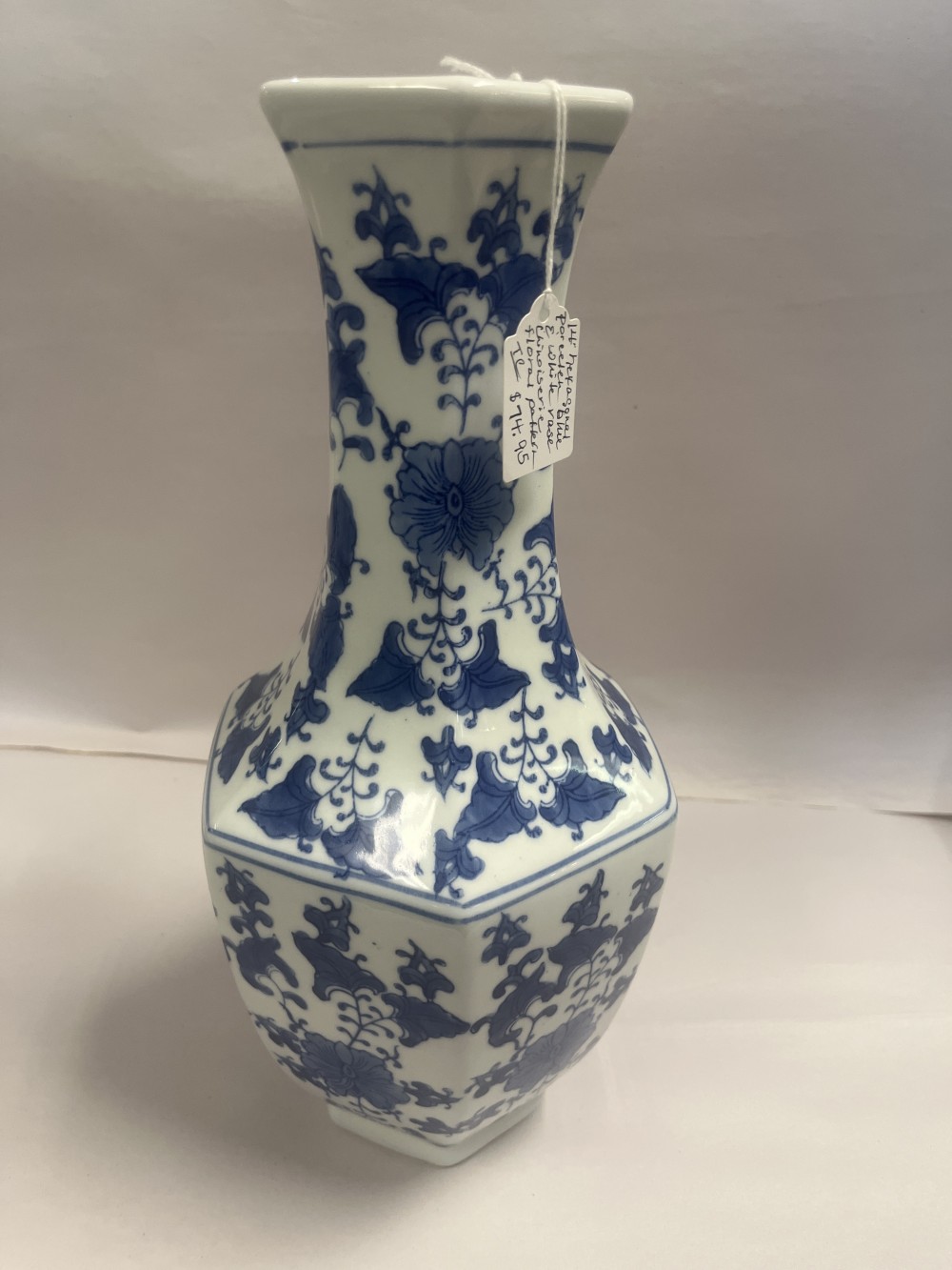 14” hexagonal porcelain vase