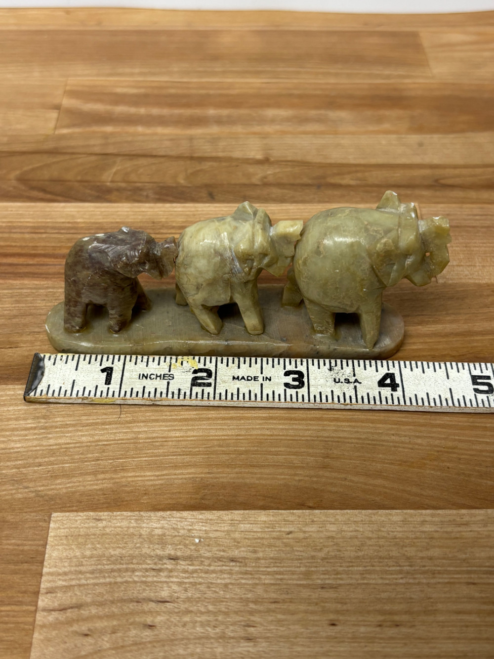 Vintage Hand Carved Stone Elephant Family Figurine – 3 Elephants Made in India