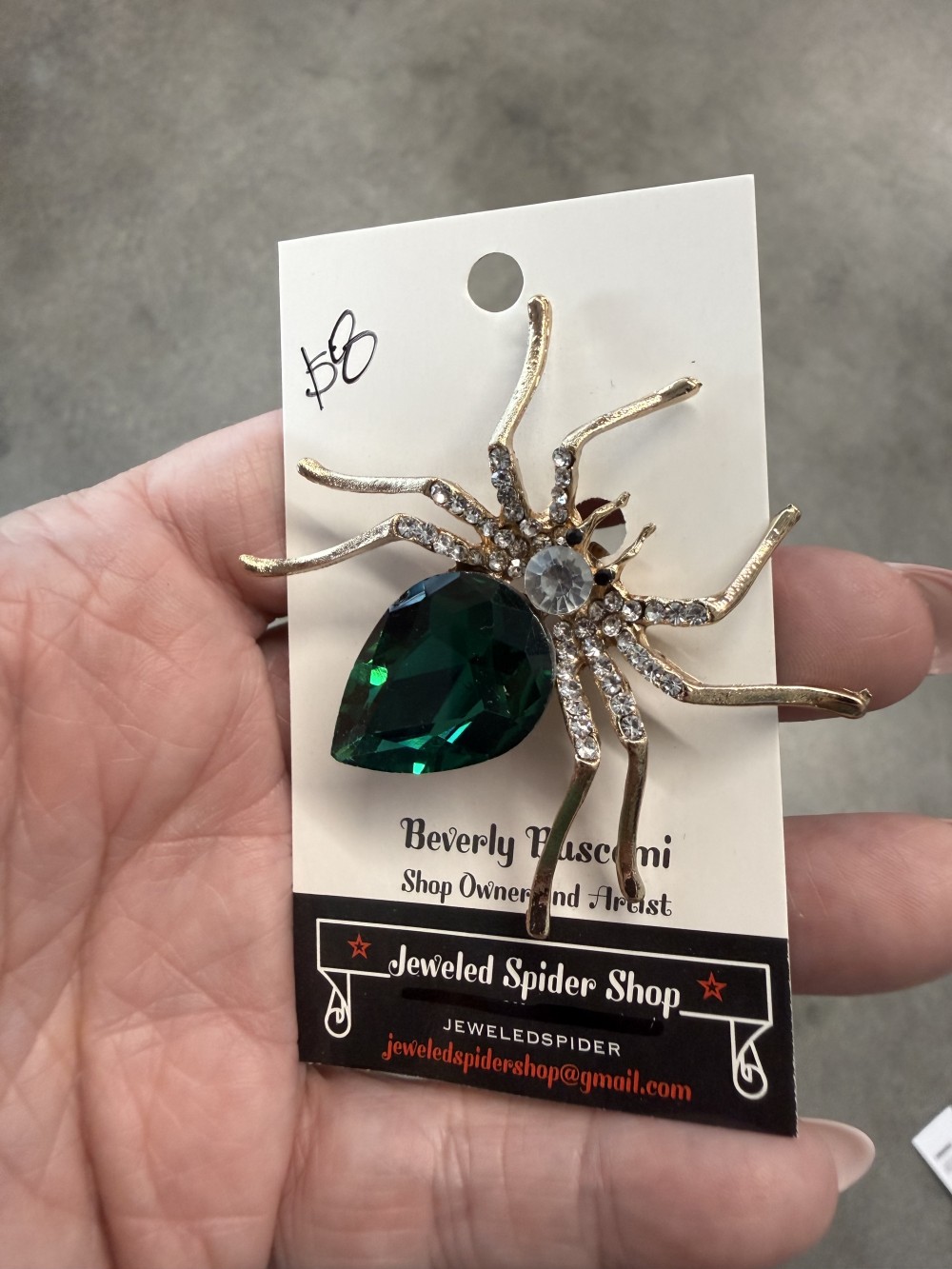 Brooch Pin- Spider Large Color Stone Rhinestone Gold