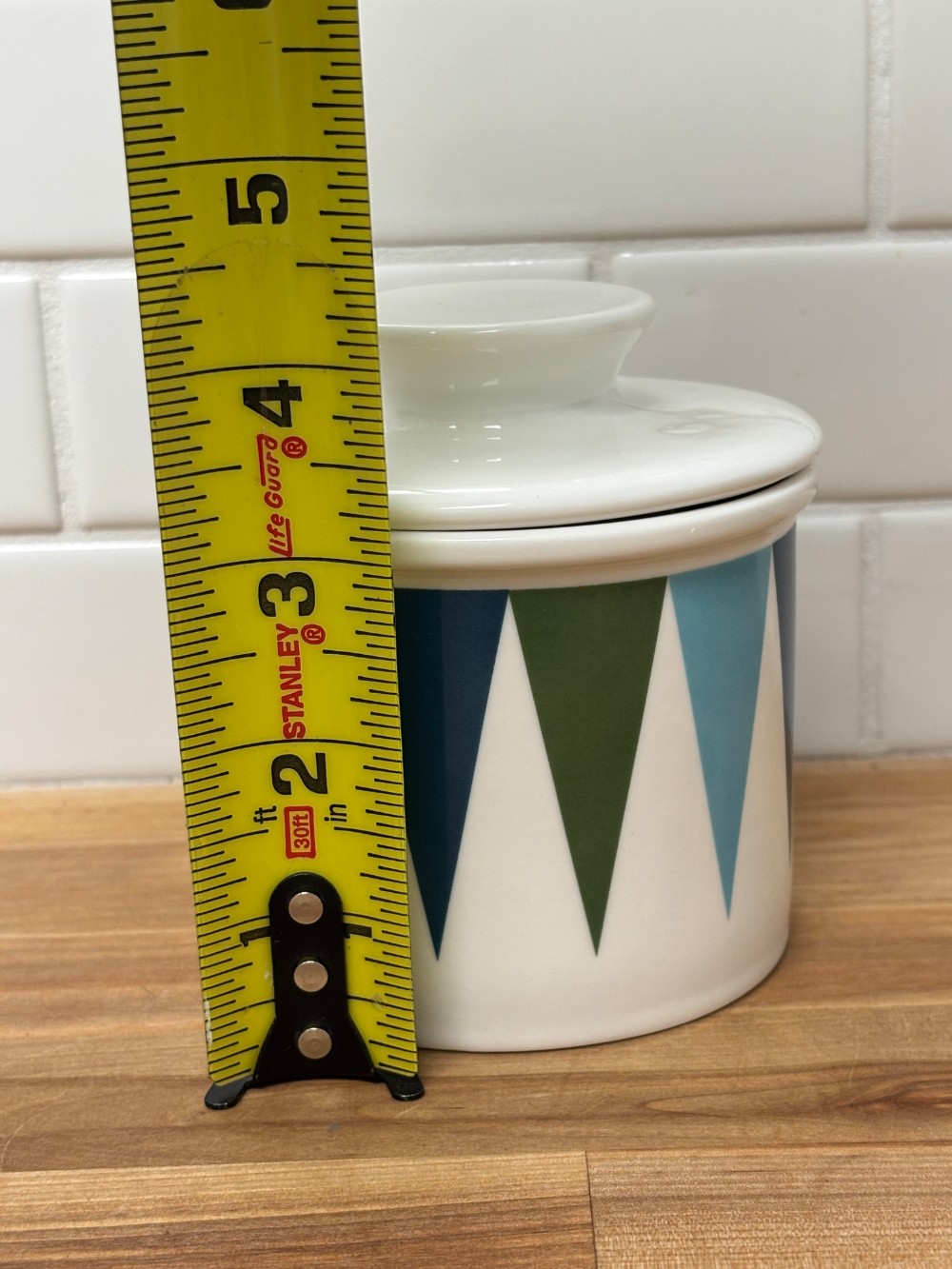 Butter Crock Sweeese Ceramic French Butter Keeper Blue Green Geometric Countertop